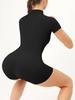 Women's Summer Short Sleeve Zipper Jumpsuit for Yoga and Dance Fitness 