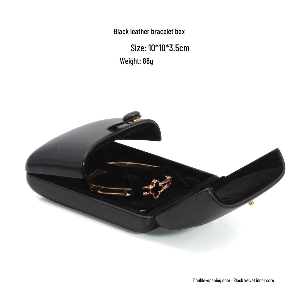 Black Leather Dual-Opening Jewelry Box for Rings, Earrings, Necklaces, and Bracelets