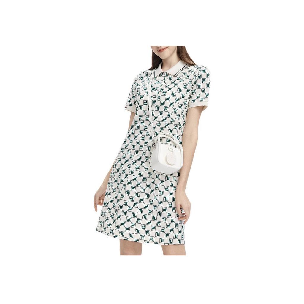 FILA Valentines Day American Series All Over Logo Print Knitted Fashion Casual Short Sleeve Dress Women Dresses F11W329314FZD
