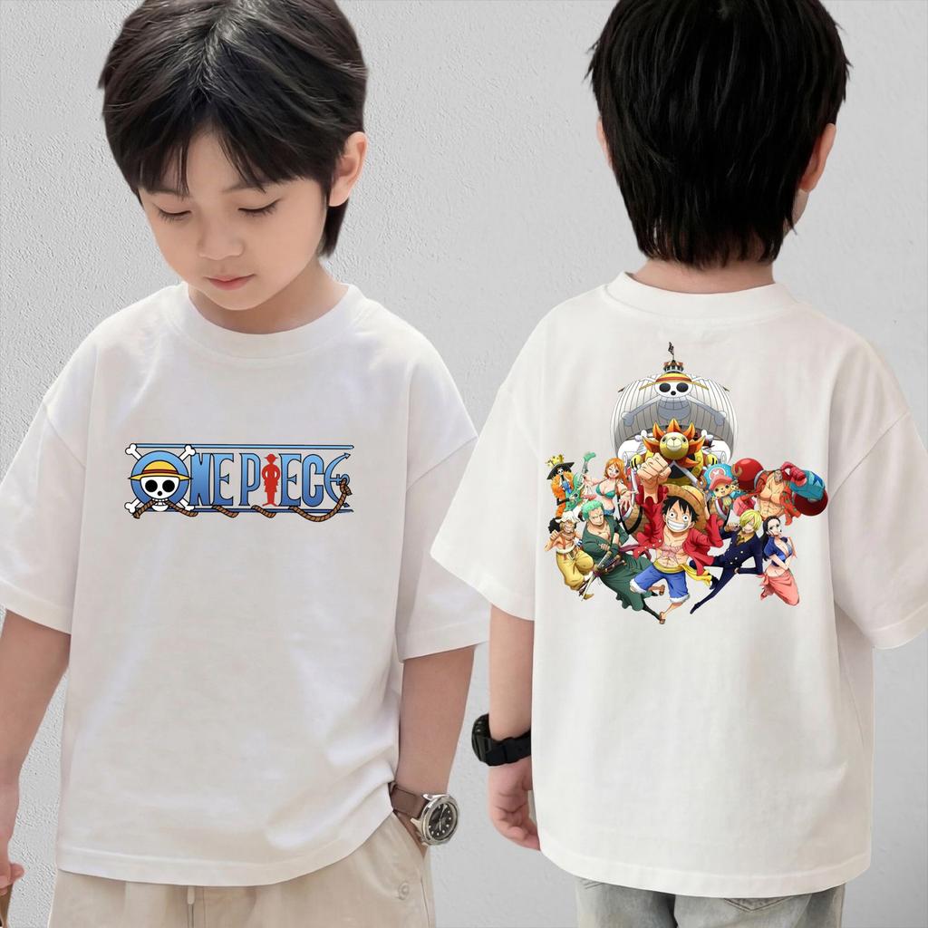 Anime One Piece Cosplay T-Shirt 2026 New Short Sleeve Tops Casual Loose Breathable T-Shirt Kids 3-12Y
