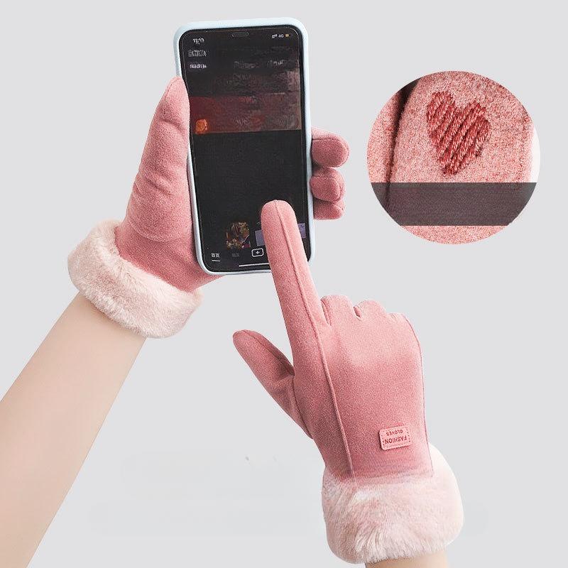 Dámské prstové rukavice s dotykovým displejem Móda Podzim Zima Teplý Tenký kašmír Jednobarevný Cyklistický pohon Elegantní rukavice odolné proti větru
