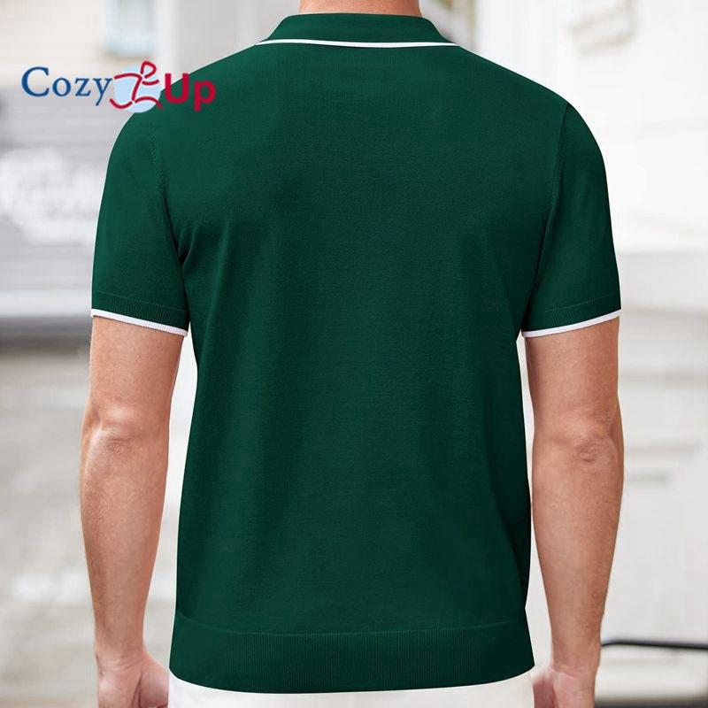 Cozy Up Ανδρικά μπλουζάκια πόλο με φερμουάρ με αντίθεση πλεκτό πόλο μπλουζάκι με κοντό μανίκι πόλο