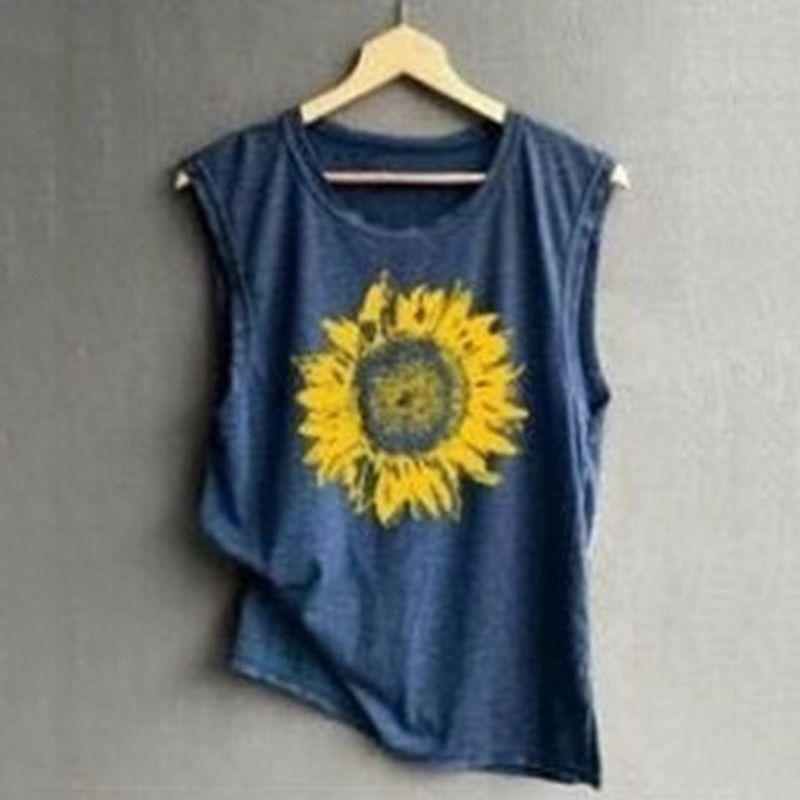 

Womens Sunflower Sleeveless Tops Blouse Ladies Vest Tank Pullover Tshirts Tee 4XL
