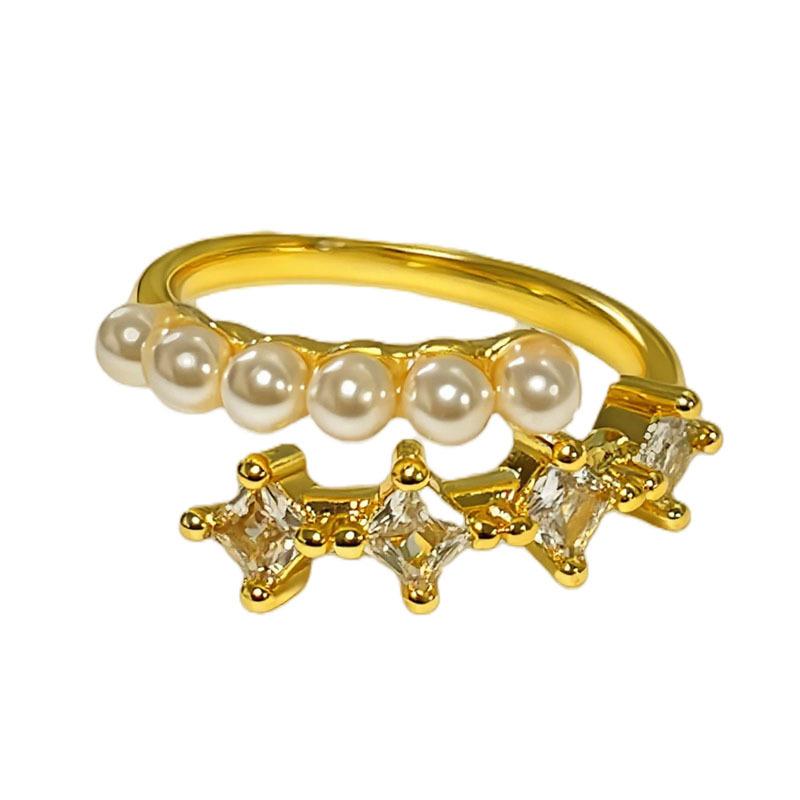2026 Geometric Retro High-end Pearl Mix and Match Fashion Open Ring Women's Simple Temperament Niche Design Ring Tide