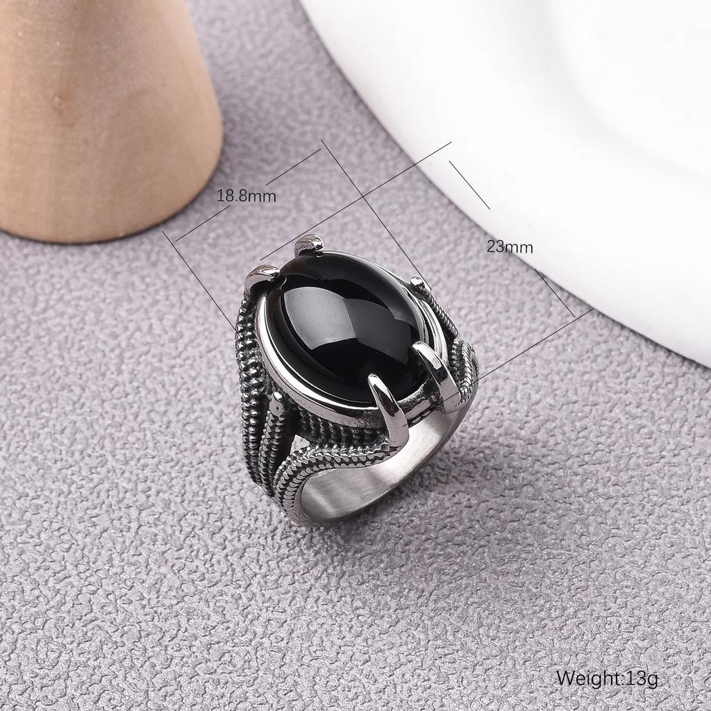 Men's Trend High Quality 316LStainless Steel Onyx Claw Rings Classic Vintage Fashion  Products