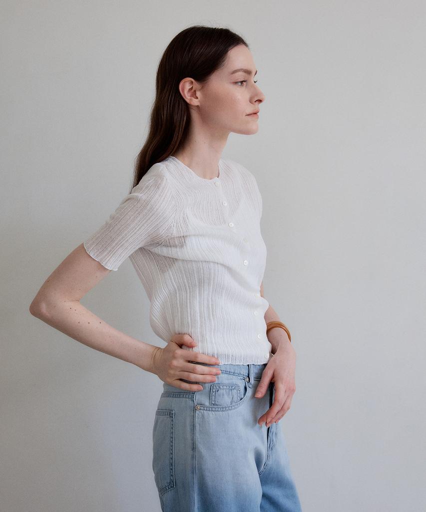 THEELO Wholegarment Relief Ribbed Cardigan (Ivory)
