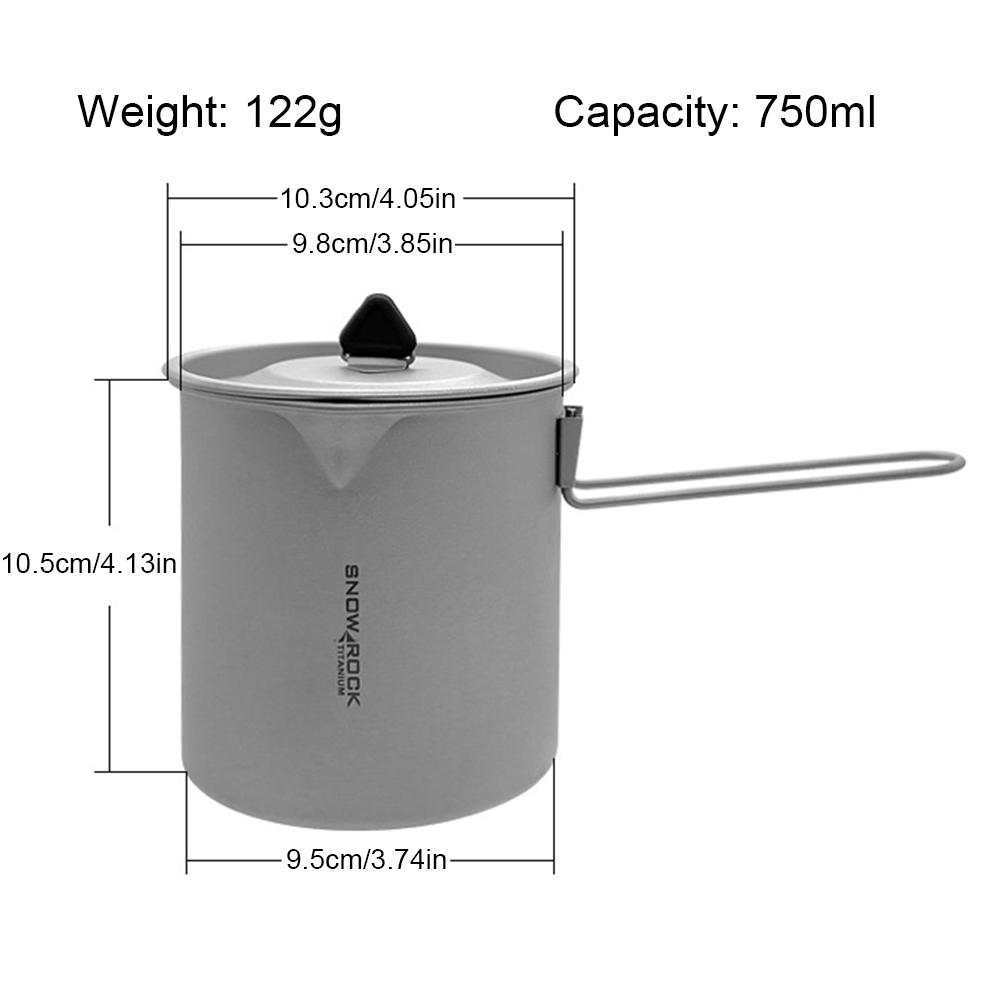 750ml Titanium Camping Cooking Pot Ultralight Camping Cup with Lid Outdoor Camp Pot with Folding Handle for Camping Cooking