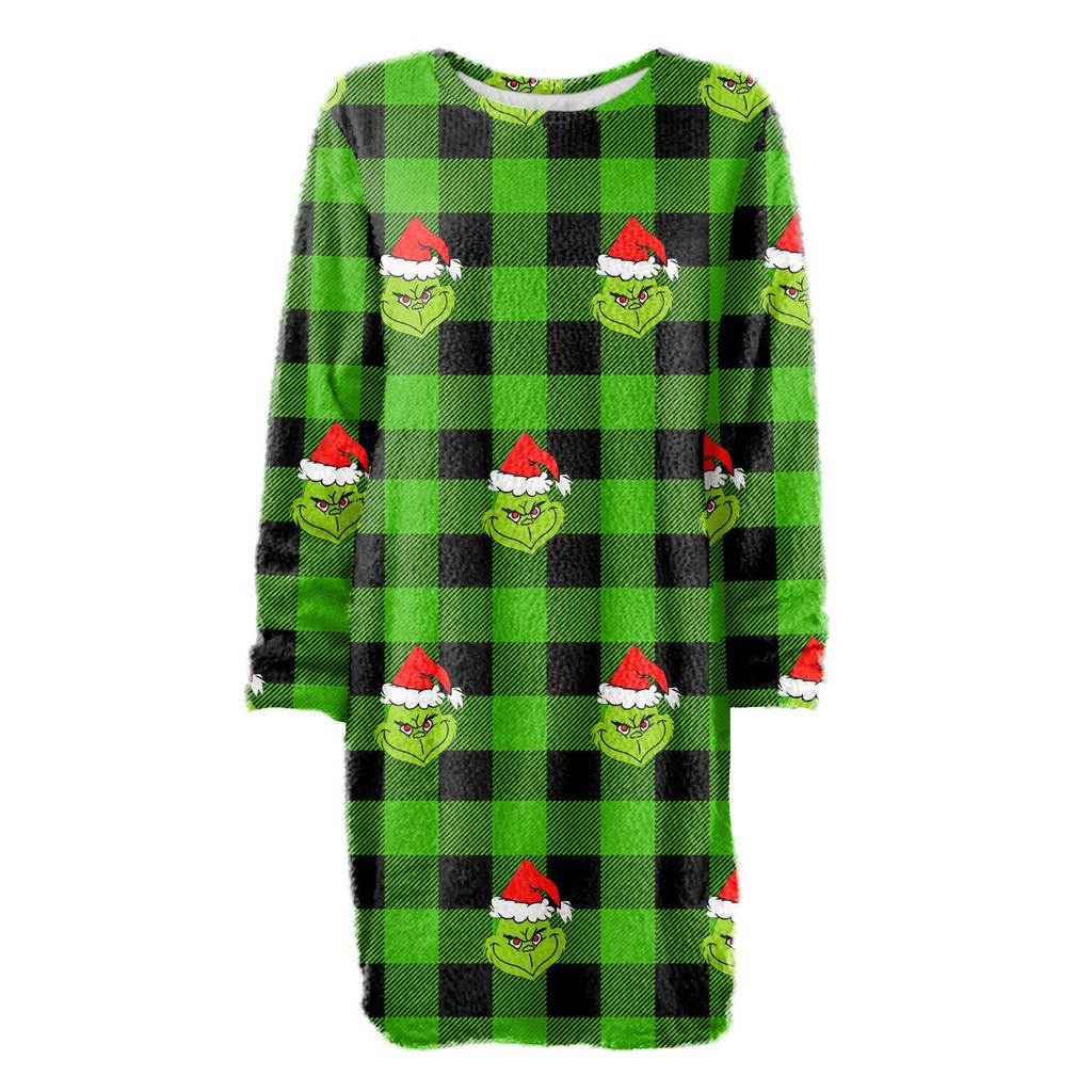 Dámské ležérní plyšové šaty s kulatým výstřihem a dlouhým rukávem