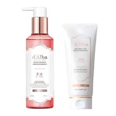 d’Alba Rose Freesia Vegan Repairing Scalp Therapy Serum Shampoo 275ml  d’Alba Repairing Hair Serum Treatment 180ml (2-Step Hair Care Set)