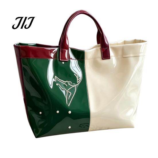 Christmas Theme Travel Bag PVC Tote for Women, Waterproof Spacious Plastic Handbag, Holiday Seasonal Handbag Large Top Handle Shopping, Beach, Travel,