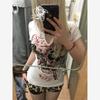 Summer Y2K Pure Cotton Korean Style Punk Retro Hottie V-Neck Short-Sleeved T-Shirt Slim Fit Short Subculture Printed Top