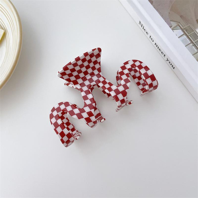 Vintage Plaid Series Red And White Hair Clamps For Women Handmade Pvc Fashion Accessories