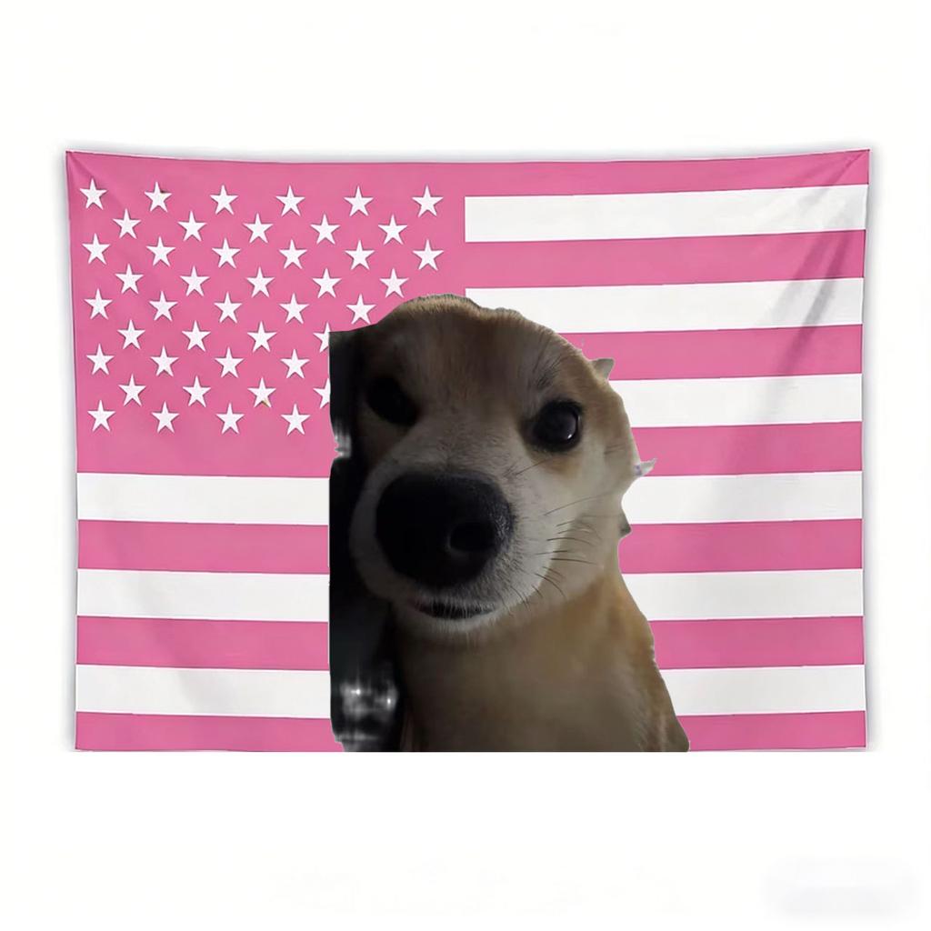 Cheems Pink American Flag Tapestry Funny Meme Wall Hanging for Bedroom Dorm Decor Perfect Gift for Dog Lovers