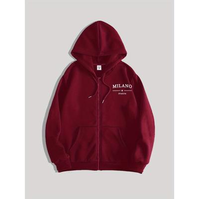 Men's Simple Logo Print Zip-Up Hoodie, Perfect for Casual Streetwear and Trendy Outfits
