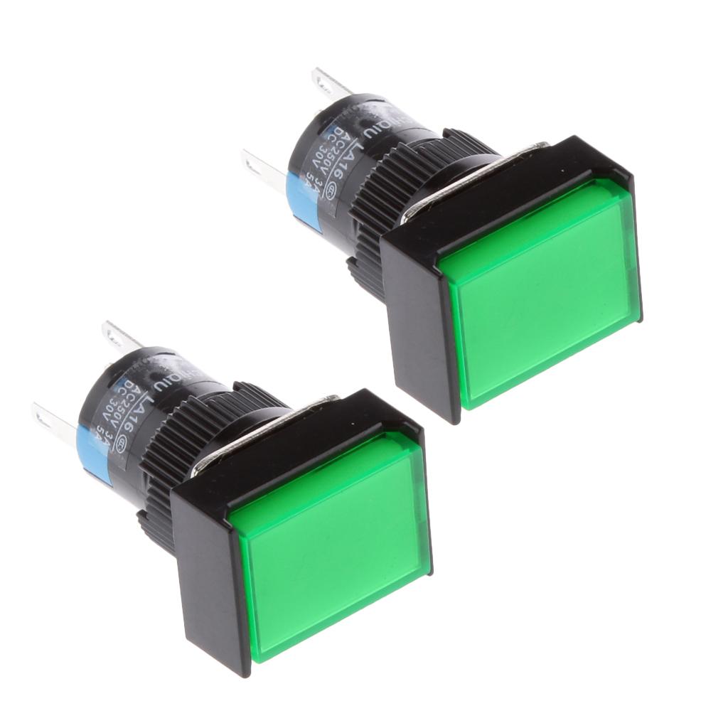 2 Pieces DC 12 Button Momentary Self Square Switch with 5 Pin 16mm Green
