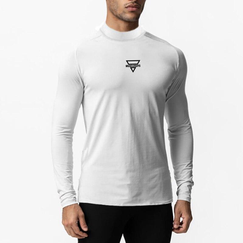 Muscleguys Fall Skinny Pullover High Neck Versatile Casual Top Fitness Sports T-shirt