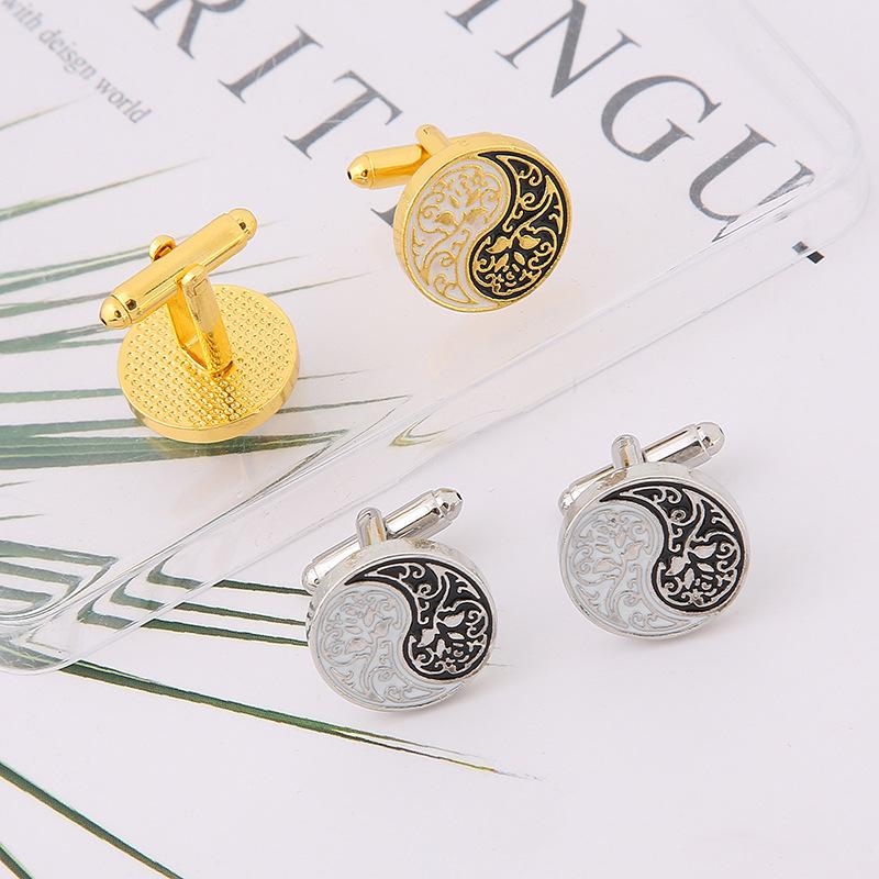 Men's Alloy Enameled Retro Bagua Totem Shirt Cuff Buttons Round Design Vintage Style Shirt Cufflinks Ideal Father's Day Gifts