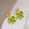 French Romantic Green Flower  Asymmetric Tassel Drop Earrings New Design Jewelry for Women's or Girl’s Sweet Ear Accessories