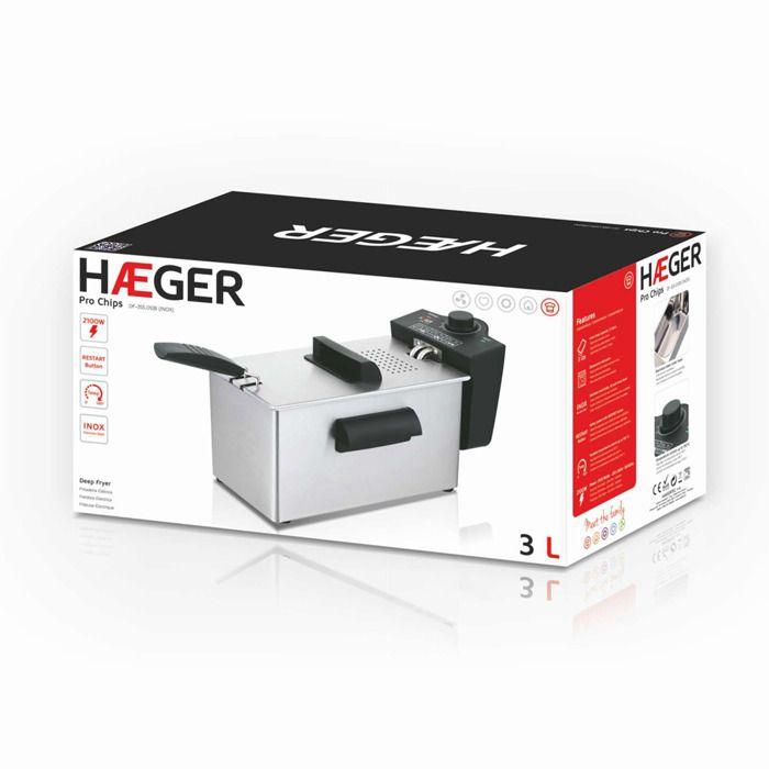Friteuse Électrique - HAEGER - Chips &amp; Go - Bol émaillé 3L - 2100 Watts - Température variable jusqu'à 190°C