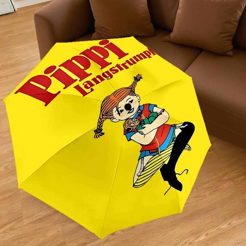 1 Stück Pippi Langstrumpf Regenschirm - 8 Speichen verstärkt, Automatisches Öffnen, Leicht & Langlebig, Niedliches Modeaccessoire für Draußen - W9319