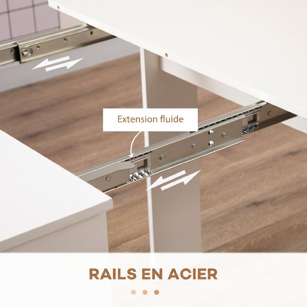 Folding dining table, extendable folding kitchen table up to 6 people, for small spaces, dining room, white