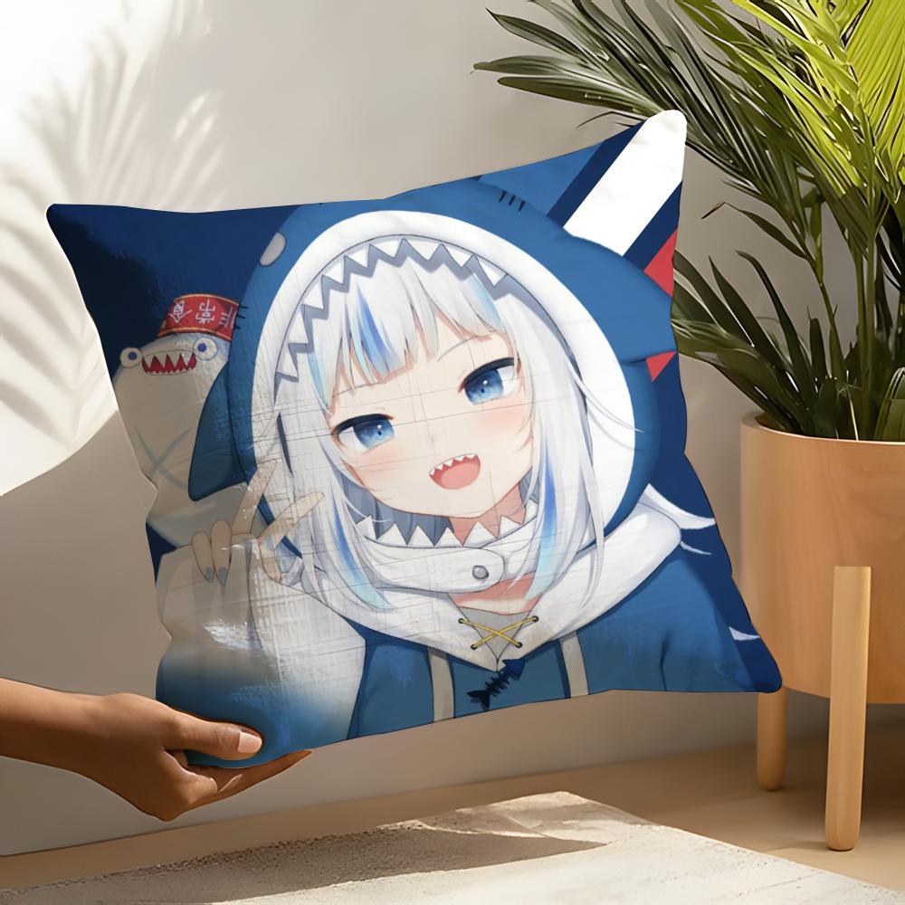 Kawaii Anime Hololive Gawr Gura Pillow Case Linen Cushion Covers For Decorative Sofa Home Pillows Case Car Chair Pillows Cases