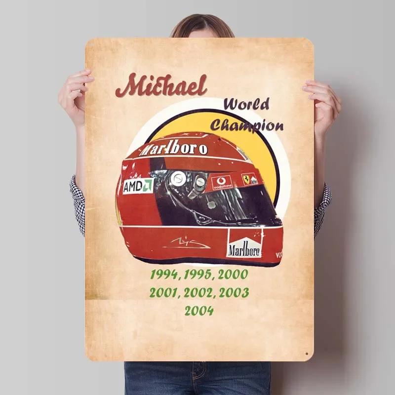 Michael Schumacher Metalowy Znak Plakaty Wyścigowe Dekoracja Dekoracja Ścienna Dekoracja Pokoju Dziennego Mężczyzna Vintage Elementy Dekoracyjne do Domu Mural Artystyczny