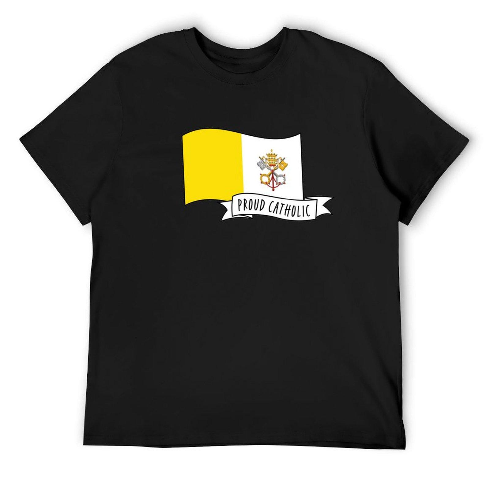 

Proud Catholic: Banner and Vatican City Flag T-Shirt blue archive hippie clothes sublime plus size men clothing 4XL
