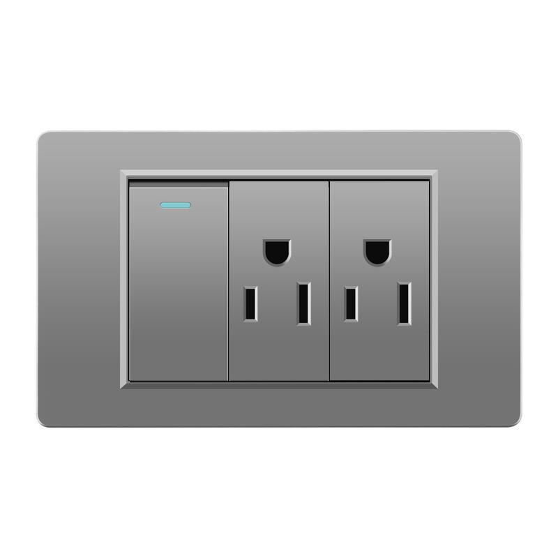 118 Type Switch Six-Hole Gray Wall Socket with Type-C 20W, Thai Style & PC Panel, Taiwan Socket