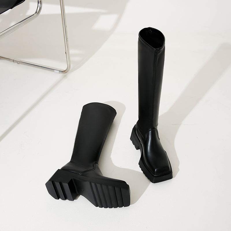 Fashion Platform Heel Knee High Boots Women Fashion Ladies Zipper Round Toe Knight Long Boots Autumn Winter Women's Shoes Footwear