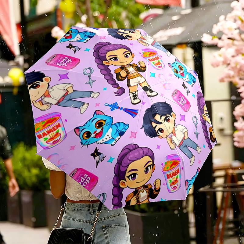 KPop Demon Hunters Print Umbrella Automatic Opening/ Closing - Portable Foldable Design - Daily Use for Travel/Outdoor - Gift for Birthday