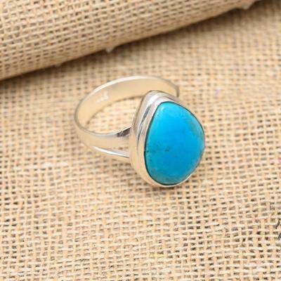 Tibetischer Türkis-Edelstein, handgefertigter Schmuck, massiver 925er-Sterlingsilber-Ring