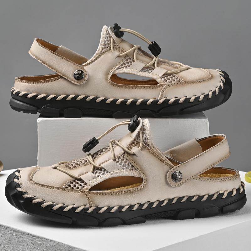 

Мужские повседневные мягкие сандалии из микрофибры с дышащей сеткой и ручной строчкой 48 песочный