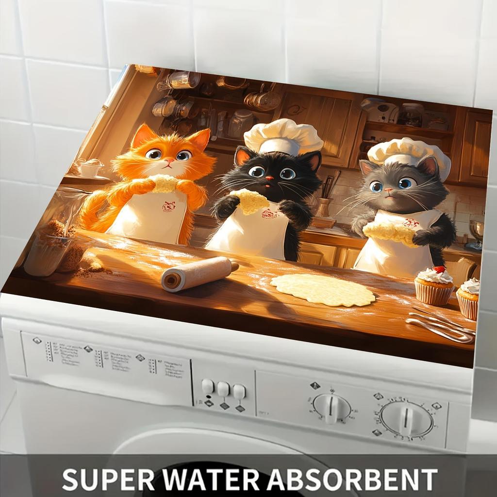 Cute Cat Print Rubber Drying Mat for Kitchen and Coffee Shop Use