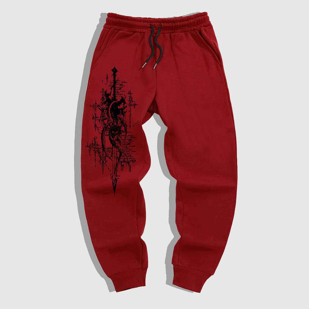 Pantaloni Jogger da Uomo Stile Gotico - Caldi per l'Inverno, Casual Atletici, con Vita Elastica e Fondo a Costine, Motivi Geometrici Gotici