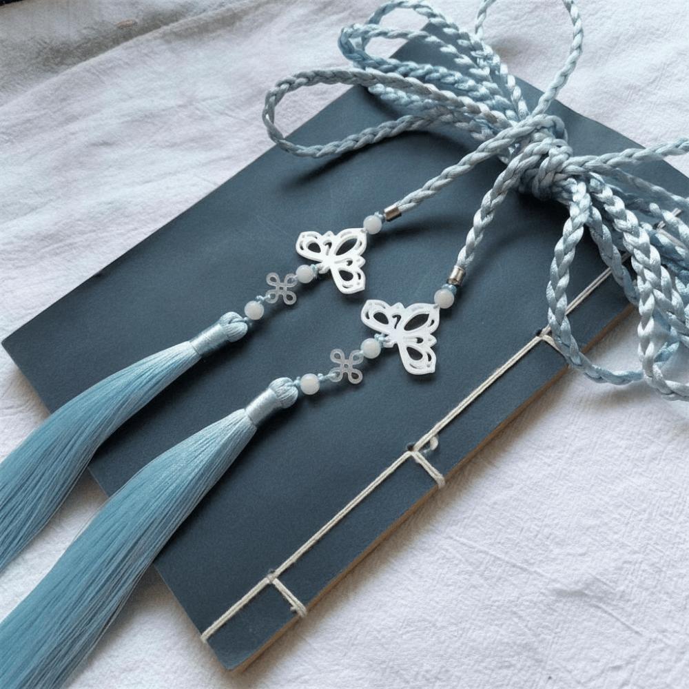 Vintage Handwoven Hanfu Waist Tie Belt Chinese Style Traditional Tassel Waist Cord Butterfly Pendant Waist Rope for Men Women