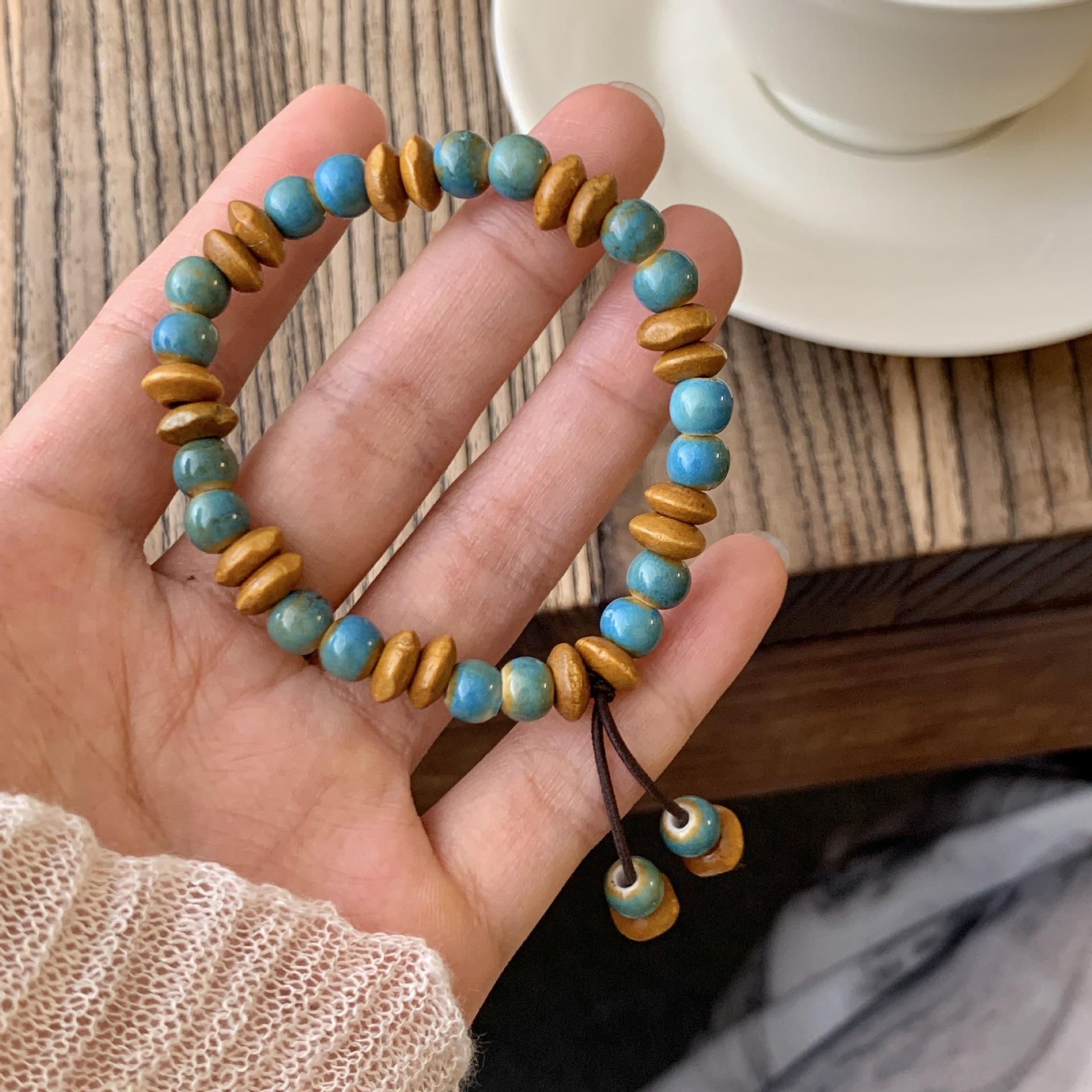Retro Ethnic New Chinese Jingdezhen Ceramic Tassel Bracelet, Simple Niche Hand Woven Decorative Bracelet for Girls