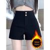 Women's High-Waist Fleece-Lined A-Line Booty Shorts - Slimming Black Suit Shorts for Spring 2025
