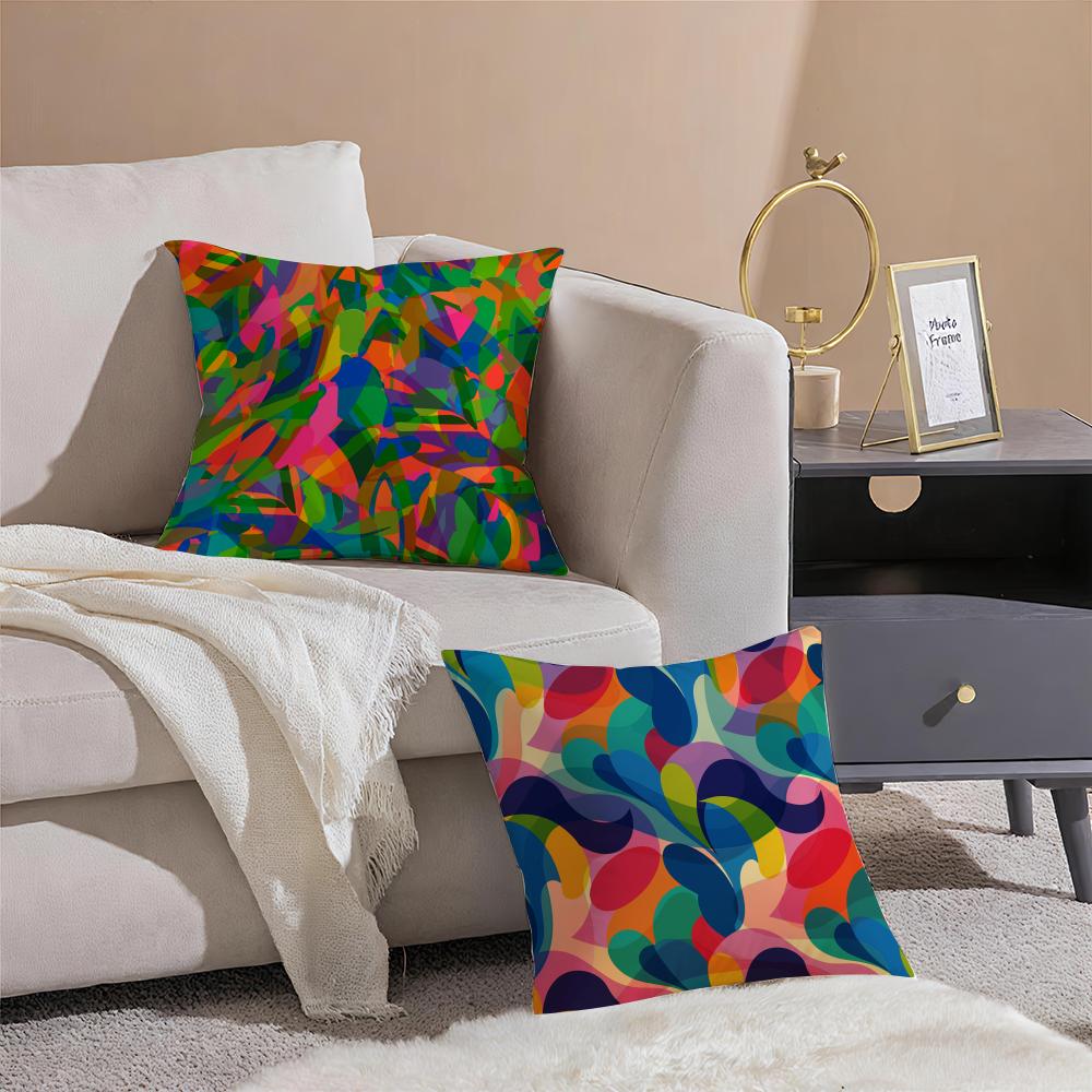 HOT Abstract Colorful Pattern Cushion Cover Anti-dustmite Pillowcase Invisible Zipper Silky Short Plush Sofa Cushion Cover