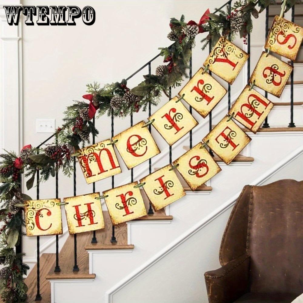2pcs Christmas Decorations Vintage Merry Christmas Banner Retro Nostalgic Traditional Old Fashioned Victorian Xmas Holiday Decor