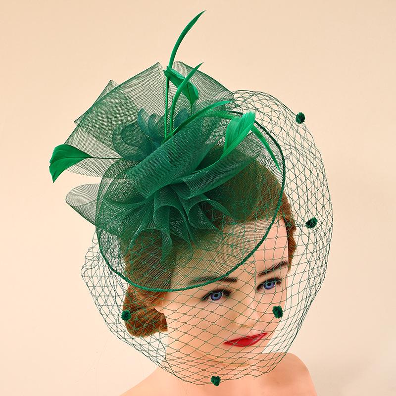 Fascinator de Malla con Plumas Retro Británico para Novias, Derby, Bailes de Noche y Eventos Elegantes