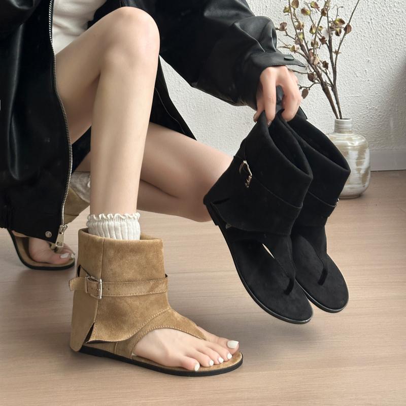 Summer Retro Casual Sandals -High-top Flap-Toe Leggings Short Booties Chic Teenage Style Flat Roman Sandals