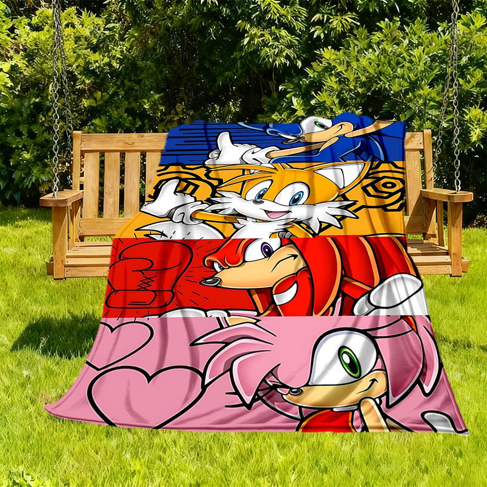 1PC Sonic Characters Outdoor Flannel Throw Blanket - HD Printed Lightweight Soft Warm All-Season Blanket for Sofa, Bed, Travel, Camping 071
