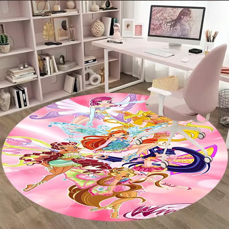 1pc Winx Club Carpet, Round Rug, Comfortable, Suitable for Entryways, Living Rooms, Office, And Bedrooms, Christmas Decoration