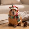 Whimsical Animal Ornaments for Courtyard Christmas Capybara Resin Figurine, Statue with Santa Hat Scarf Wreath, Artistic Crafts Windowsill