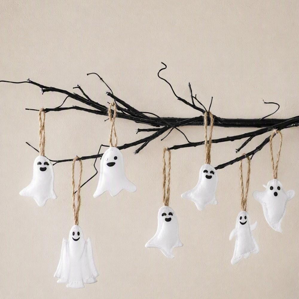 24PCS Ghost Venue Layout Halloween Ornament Hangable Ghost Felt Pendant for Car Interior Ornament
