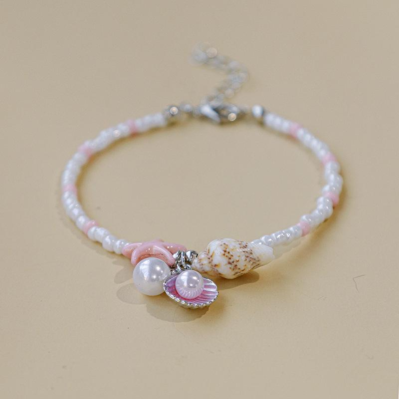 Handmade Seashell & Crushed Stone Bracelet with Lobster Clasp - Perfect Summer Travel Souvenir