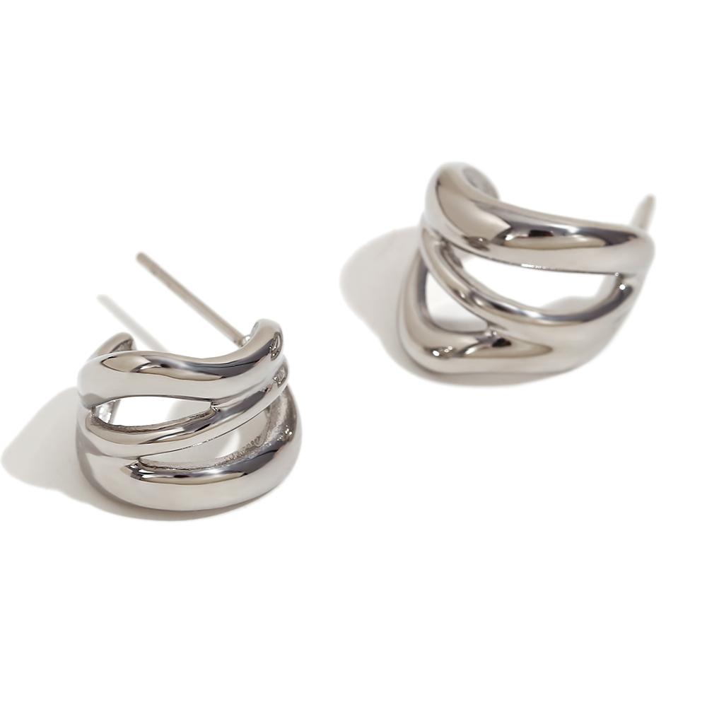 

MamacitaSlay 15mm Three-Layer irregular CC Hoops high quality stainless steel earrings luxury jewelry Accessories for women серебряный