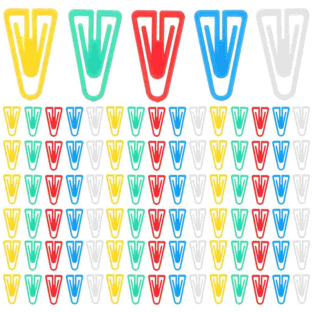 100 Pcs Triangular Paper Clip Small Clips Office Supplies Small Multi-function Paper Clips Desk Convenient Plastic Accessories
