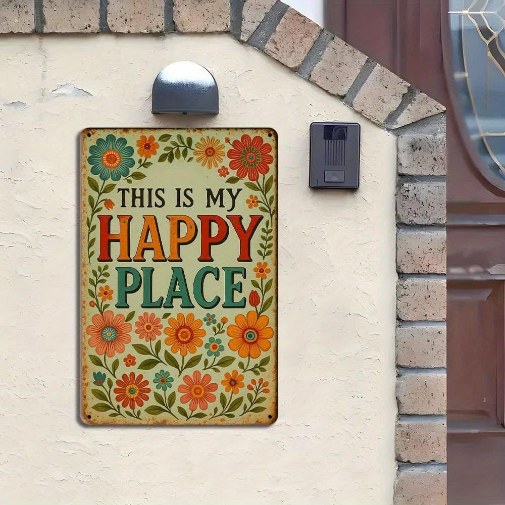 "Happy Place Welcome" Rustic Metal Sign, 8x12 Inch.